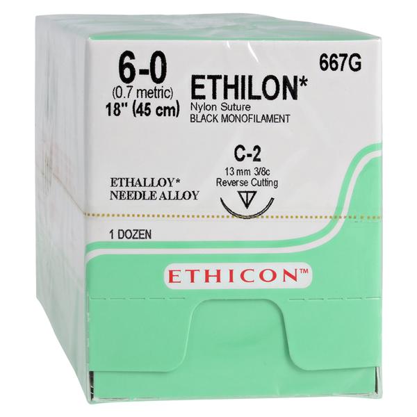 Ethilon Suture 6-0 1x18" Nylon Monofilament C-2 Black 12/Bx