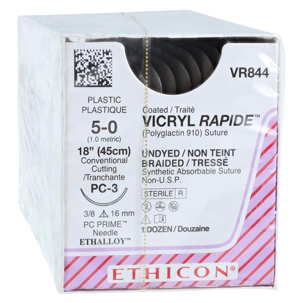Vicryl Rapide Suture 5-0 18" Polyglactin 910 Braid PC-3 Undyed 12/Bx