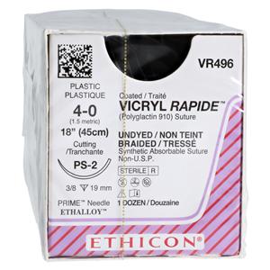 Vicryl Rapide Suture 4-0 18" Polyglactin 910 Braid PS-2 Undyed 12/Bx