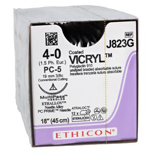 Vicryl Suture 4-0 1x18" Polyglactin 910 Braid PC-5 Undyed 12/Bx