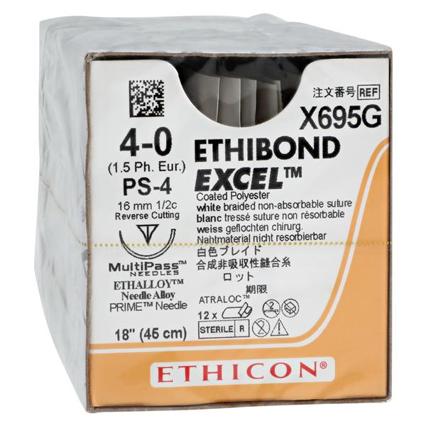 Ethibond Excel Suture 4-0 18" Polyester Braid PS-4 White 12/Bx