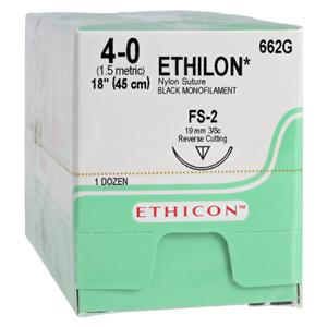 Ethilon Suture 4-0 18" Nylon Monofilament FS-2 Black 12/Bx