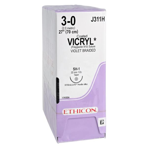 Vicryl Suture 3-0 27" Polyglactin 910 Braid SH-1 Violet 36/Bx