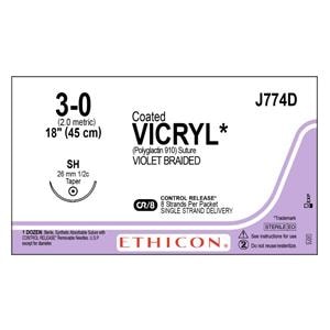 Vicryl Suture 3-0 8-18" Polyglactin 910 Braid SH Violet 12/Bx