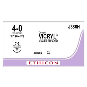 Vicryl Suture 4-0 18" Polyglactin 910 Braid C-3 Violet 36/Bx