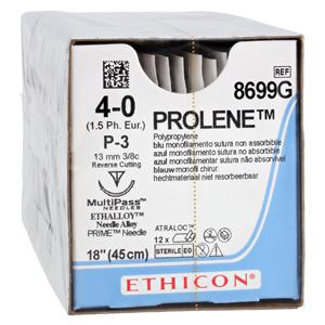 Prolene Suture 4-0 18" Polypropylene Monofilament P-3 Blue 12/Bx