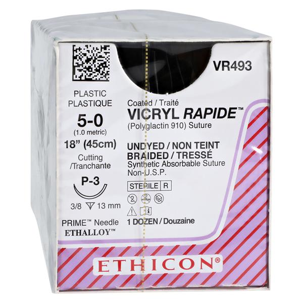 Vicryl Rapide Suture 5-0 18" Polyglactin 910 Braid P-3 Undyed 12/Bx