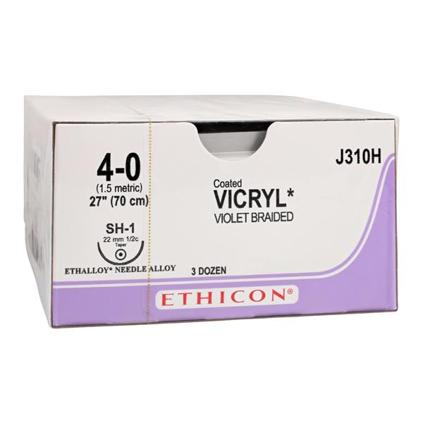 Vicryl Suture 4-0 27" Polyglactin 910 Braid SH-1 Violet 36/Bx