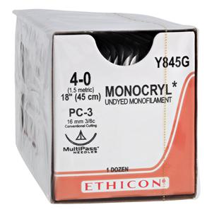 Monocryl Suture 4-0 18" Poliglecaprone 25 Monofilament PC-3 Undyed 12/Bx