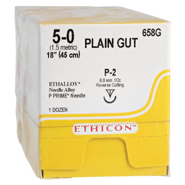 Ethicon Suture 5-0 18" Plain Gut Monofilament P-2 Yellowish Tan 12/Bx