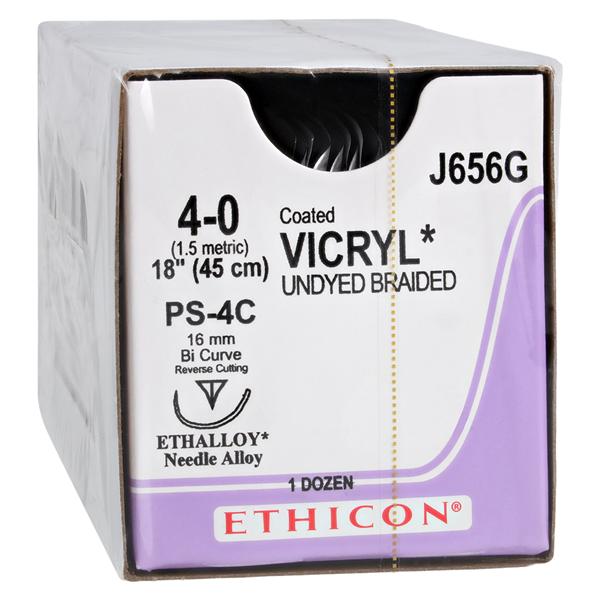 Vicryl Suture 4-0 18" Polyglactin 910 Braid PS-4C Undyed 12/Bx