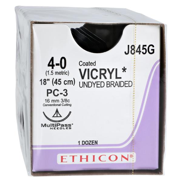 Vicryl Suture 4-0 18" Polyglactin 910 Braid PC-3 Undyed 12/Bx