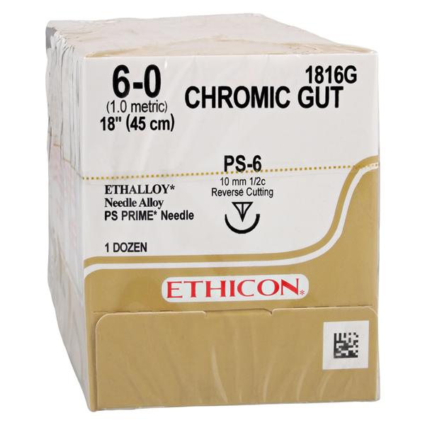 _ Suture 6-0 18" Chromic Gut Monofilament PS-6 Brown 12/Bx