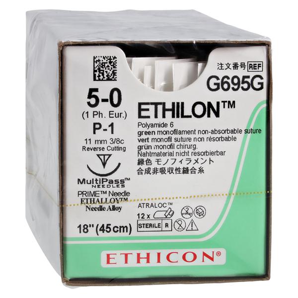 Ethilon Suture 5-0 18" Nylon Monofilament P-1 Green 12/Bx