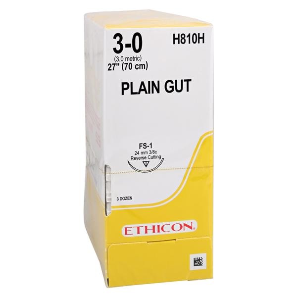Ethicon Suture 3-0 27" Plain Gut Monofilament FS-1 Yellowish Tan 36/Bx