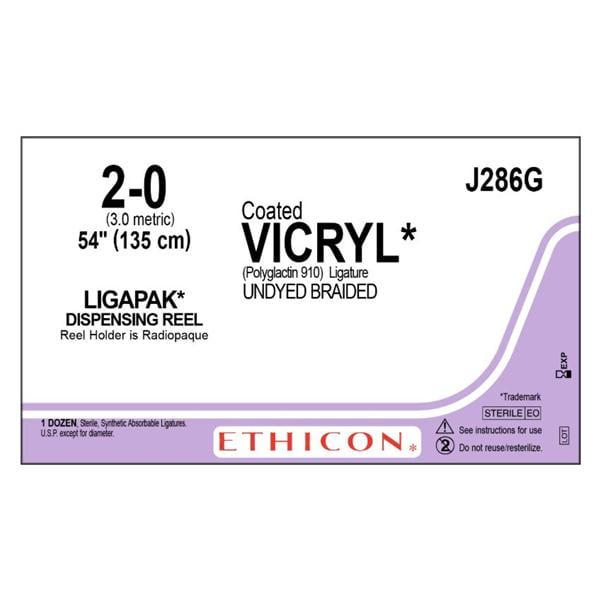 Vicryl Suture 2-0 54" Polyglactin 910 Braid Undyed 12/Bx