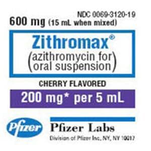 Zithromax Oral Suspension 200mg/5mL 600mg Cherry Bottle 15mL Each