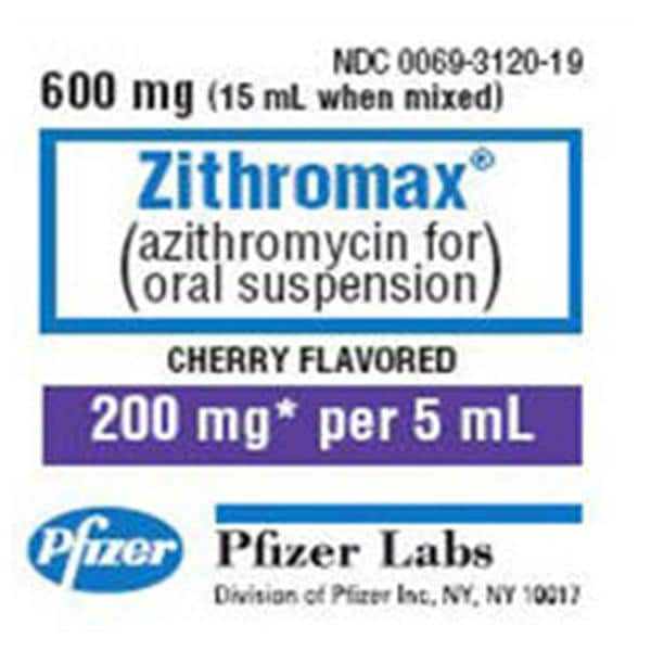 Zithromax Oral Suspension 200mg/5mL 600mg Cherry Bottle 15mL Each