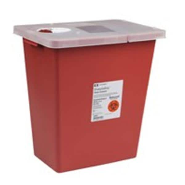 SharpSafety Sharps Container 8gal Red 17-3/4x11x15-1/2" Adj Hng Ld Plypro ea
