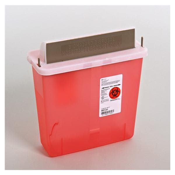 Sharps Container 5qt Transparent Red 4.75x10.75x11" Mlbx Hrzntl Drp PP Ea, 20 EA/CA