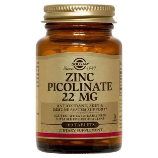 Zinc Picolinate Supplement Tablets Vegetarian/Kosher 22mg 100/Bt