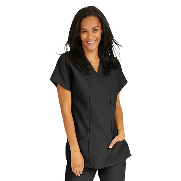 Scrub Shirt V-Neck Tunic 2 Pockets Short Sleeves 3X Large Black Womens Ea