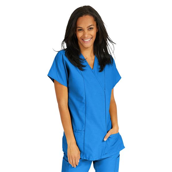 Scrub Shirt V-Neck Tunic 2 Pockets Short Sleeves Large Royal Blue Unisex Ea