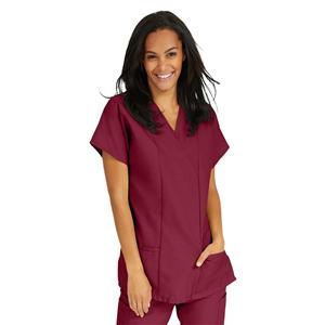 Scrub Shirt V-Neck Tunic 2 Pockets Short Sleeves Large Wine Ea