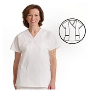 Scrub Shirt V-Neck Tunic 2 Pockets Short Sleeves 3X Large White Unisex Ea