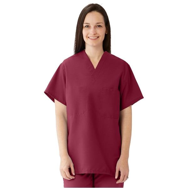 Scrub Shirt Poly/Ctn 1 Pocket Set-In Sleeves Small Wine Unisex Ea