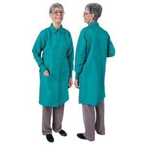 DenLine Protection Plus Lab Coat 3 Pkts Lng Tprd Slves 39" X-Small Grn Womens Ea