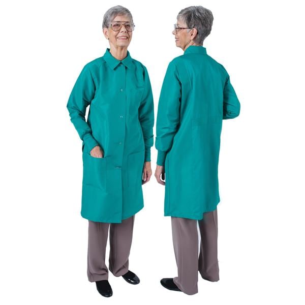 DenLine Protection Plus Lab Coat 3 Pkts Lng Tprd Slves 39" X-Small Grn Womens Ea
