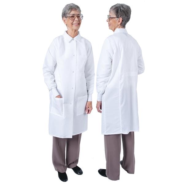 DenLine Protection Plus Lab Coat 3 Pkts Lng Tprd Slves 39" X-Small Wt Womens Ea