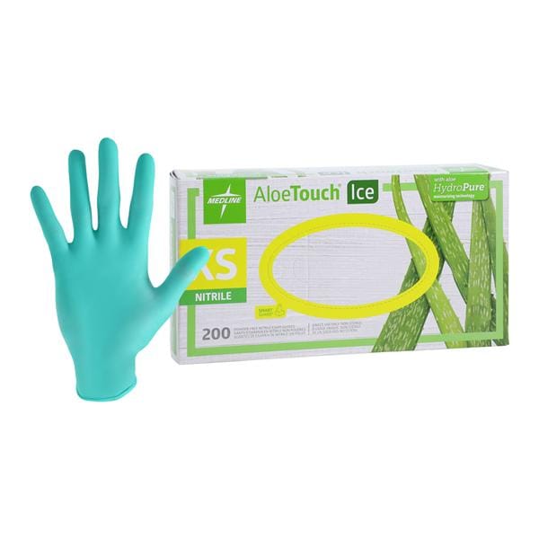 Aloetouch Ice Nitrile Exam Gloves X-Small Green Non-Sterile
