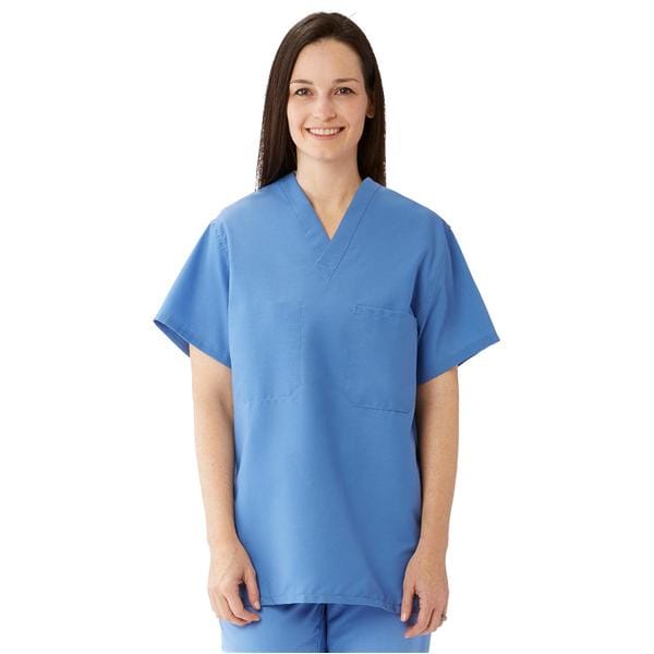 Scrub Shirt 65% Plstr/35% Ctn 1 Pocket Set-In Sleeves Medium Ceil Blue Unisex Ea