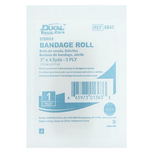 Gauze Bandage Fluff 3"x4.5yd 3 Ply Sterile 96/Ca