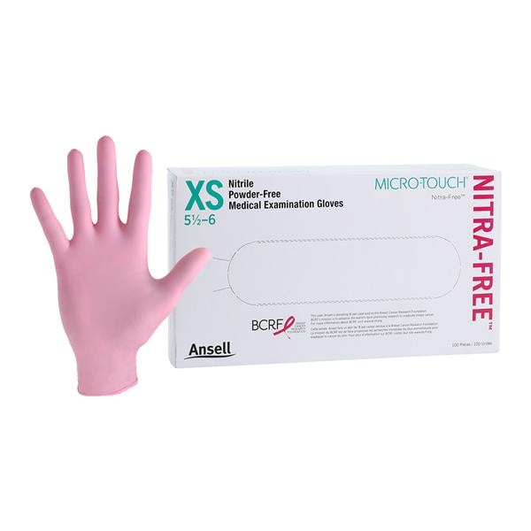 Micro-Touch NitraFree Nitrile Exam Gloves X-Small Pink Non-Sterile, 10 BX/CA