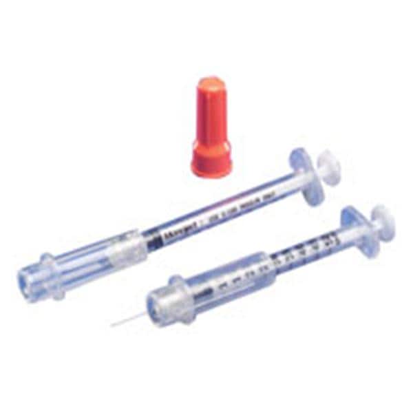 Monoject Insulin Syringe/Needle 30gx5/16" 1cc Orange Safety Shield LDS 100/Bx