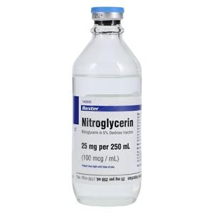 Nitroglycerin in 5% Dextrose Injection 25mg/Bag 100mcg/mL Bottle 250mL 12/Ca