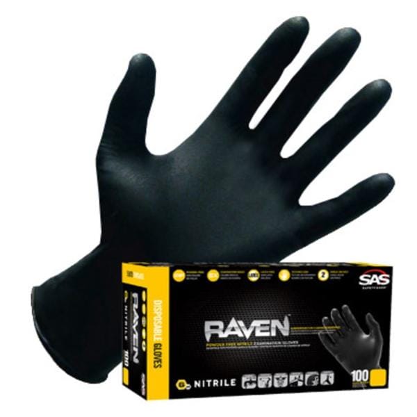 Raven Nitrile Exam Gloves Large Black Non-Sterile