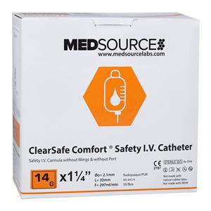 ClearSafe IV Catheter Safety 14 Gauge 1-1/4" Straight 50/Bx