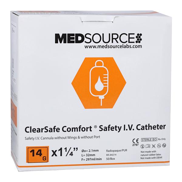 ClearSafe IV Catheter Safety 14 Gauge 1-1/4" Straight 50/Bx