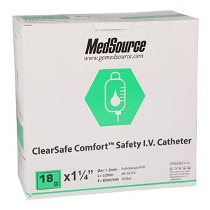 ClearSafe IV Catheter Safety 18 Gauge 1-1/4" Straight 50/Bx