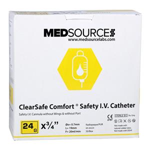 ClearSafe IV Catheter Safety 24 Gauge 3/4" Straight 50/Bx