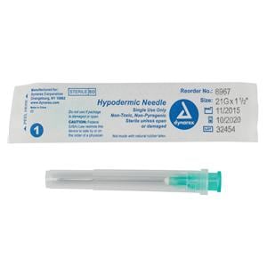 Hypodermic Needle 21gx1-1/2" Green Conventional 100/bx, 10 BX/CA