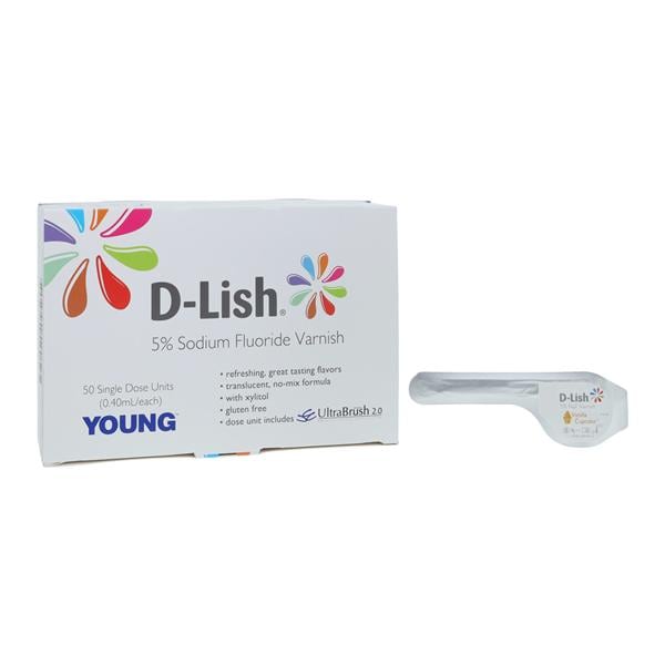 D-Lish Fluoride Varnish Unit Dose 5% NaF 0.4 mL Vanilla Cupcake 50/Bx, 56 BX/CA