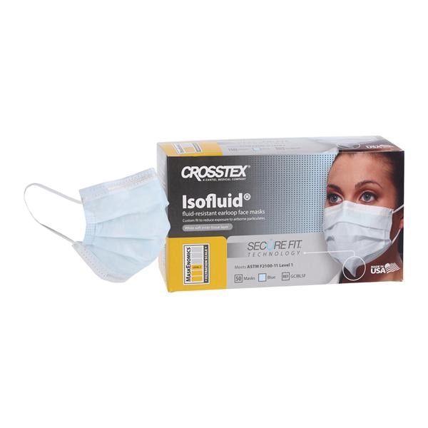 Isofluid Secure Fit Mask ASTM Level 1 Anti-Fog Blue 50/Bx, 40 BX/CA