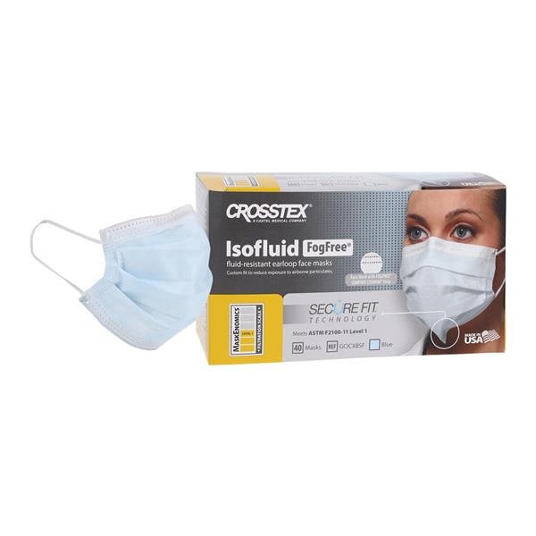 Isofluid Fog-Free Secure Fit Mask ASTM Level 1 Anti-Fog Blue 40/Bx