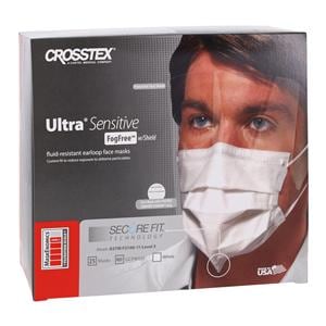 Ultra Sensitive Fog-Free Secure Fit Earloop Mask / Shield ASTM Level 3 Wht 25/Bx, 16 BX/CA