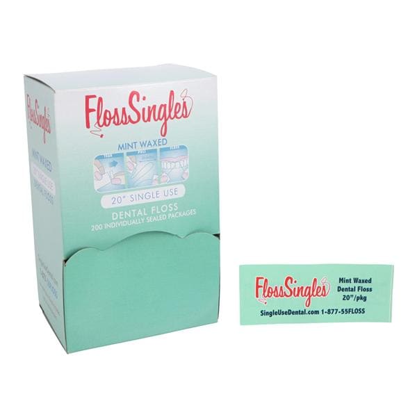 FlossSingles Floss Waxed 20" Strnds Frsh Mnt Adult Individually Packaged 200/Bx